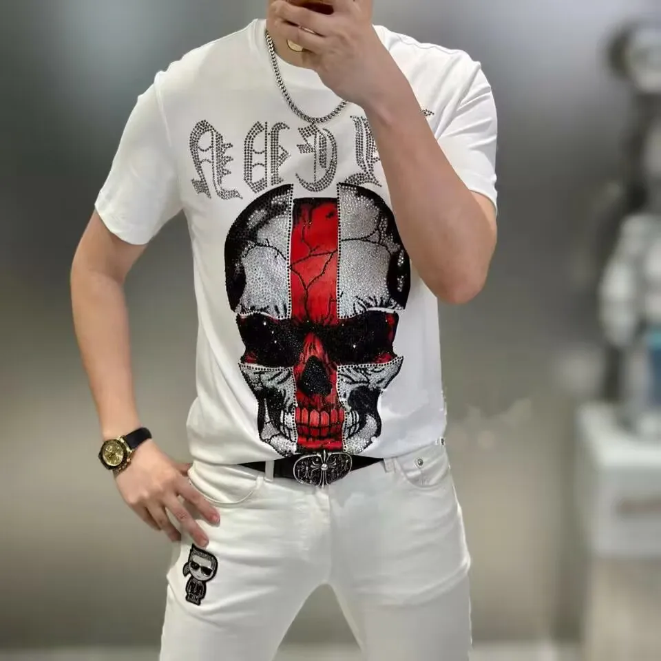 S-6XL anime camiseta masculina algodão gráfico strass de alta qualidade moda verão quente broca camisetas streetwear roupas masculinas hg