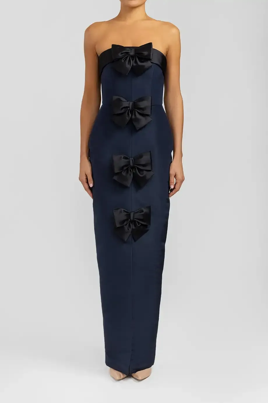 Navy Blue Satin Strapless Backless Prom Dress with Bow and Zipper for Women  from Dhgate Prom Dresses