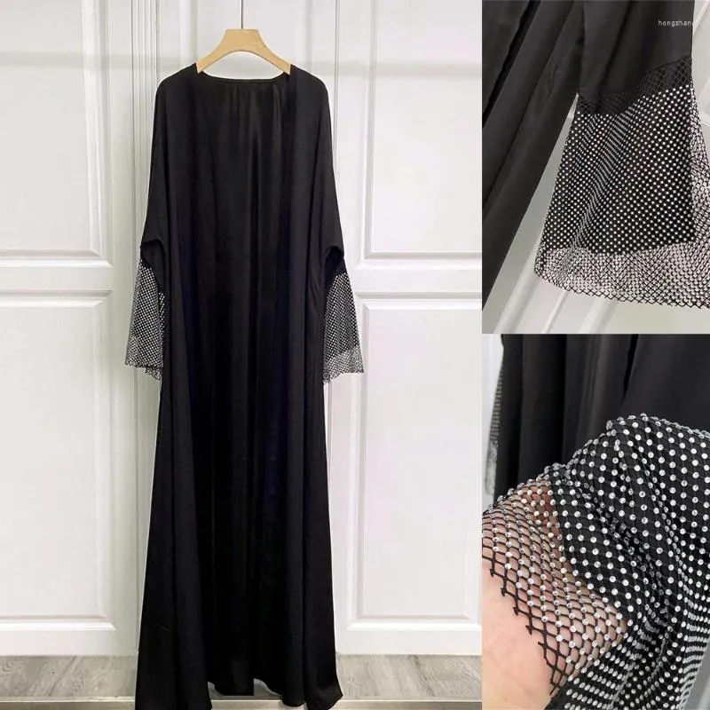 Vêtements ethniques Ouvert Abaya pour femmes Noir Nida Cardigan Robe musulmane Abayas Dubaï Luxe Stretch Diamond Kaftan Kimono Femme Musulmane