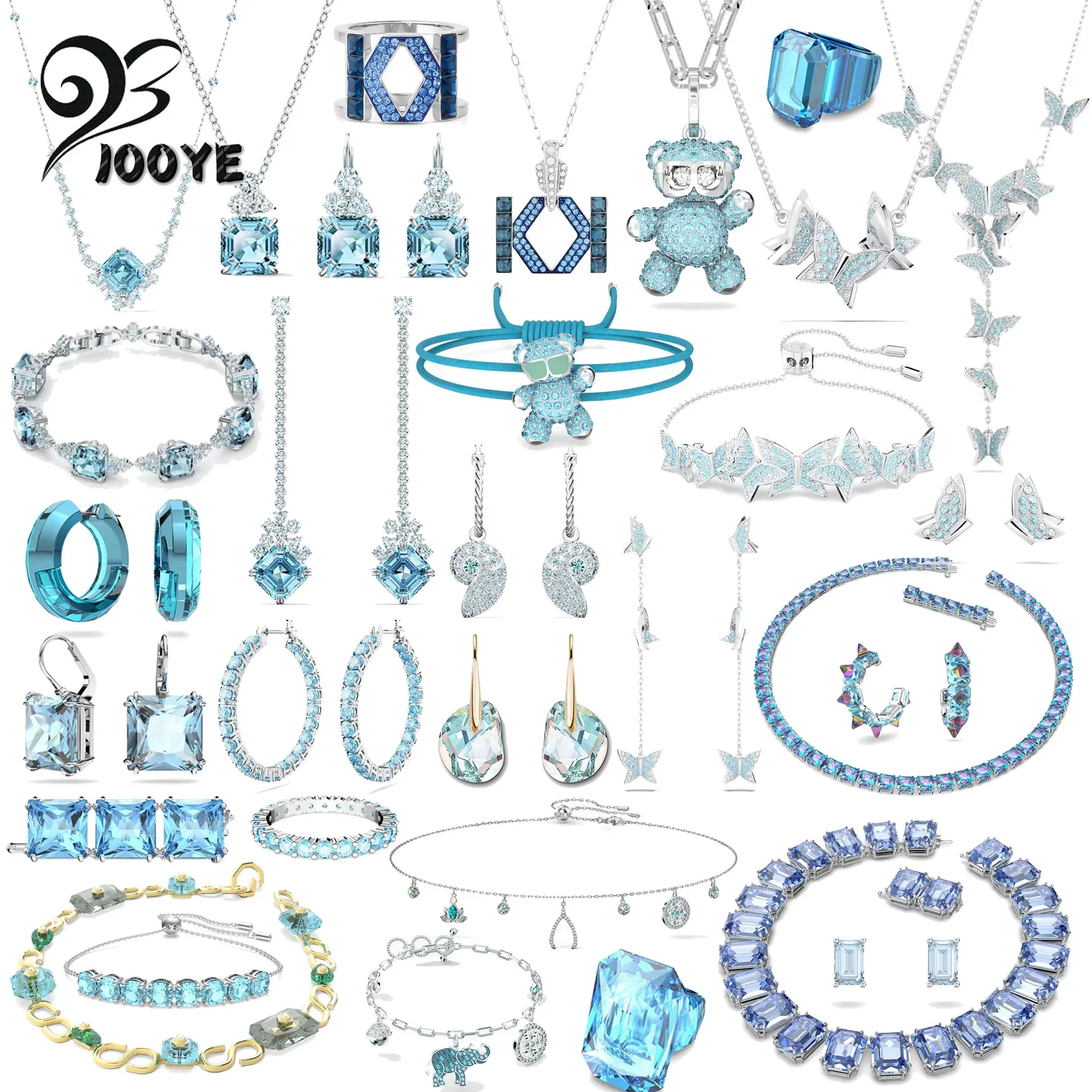 Stands mode 2024 Nouvelle boucles d'oreilles coquilles d'origine Charme Blue Series Blue Butterfly Crystal Collier Bracelet pour femmes avec logo