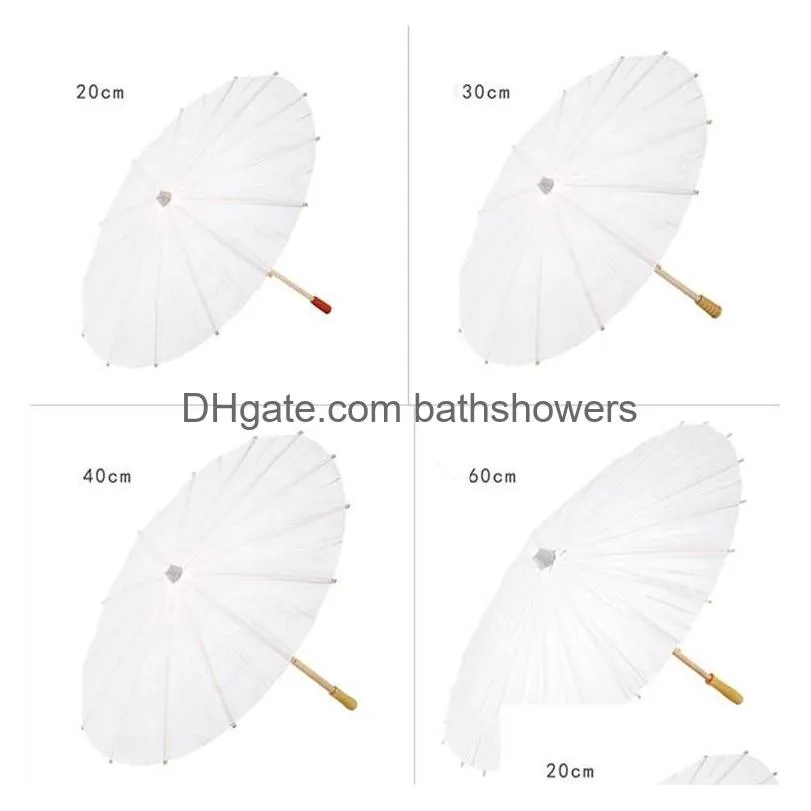 Guarda-chuva de casamento clássico, guarda-chuva de papel branco, mini artesanato chinês, 4 diâmetros 20, 30, 40, 60cm, para entrega por atacado, dhp6p