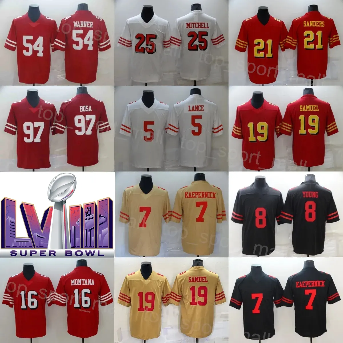 Super Bowls 2024 Fotboll 25 Elijah Mitchell Jerseys 5 Trey Lance 7 Colin Kaepernick 8 Steve Young Brandon Aiyuk Joe Montana Deebo Samuel Deion Sanders Kyle Juszczyk