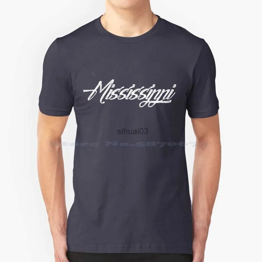 Homens camisetas Mississippi Script Camiseta 100% Algodão Tee College Football Ole Miss Oxford Universidade de Mississippi Feito Sec