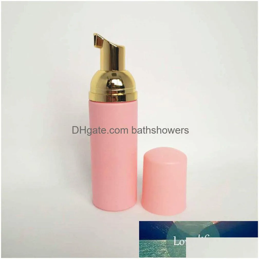 Partihandel 50ps 60 ml rosa plastskumpump påfyllningsbar tom kosmetisk flaskfransar rengöringsmedel tvål dispenser schampo med gyllene drop d dhp2q