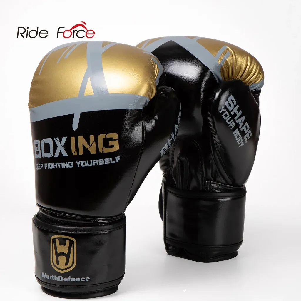 Ride Force Kick Boxing Luvas Homens Mulheres PU Karate Muay Thai Guantes De Boxeo Luta Livre MMA Sanda Treinamento Adultos Crianças Equipamentos 240125