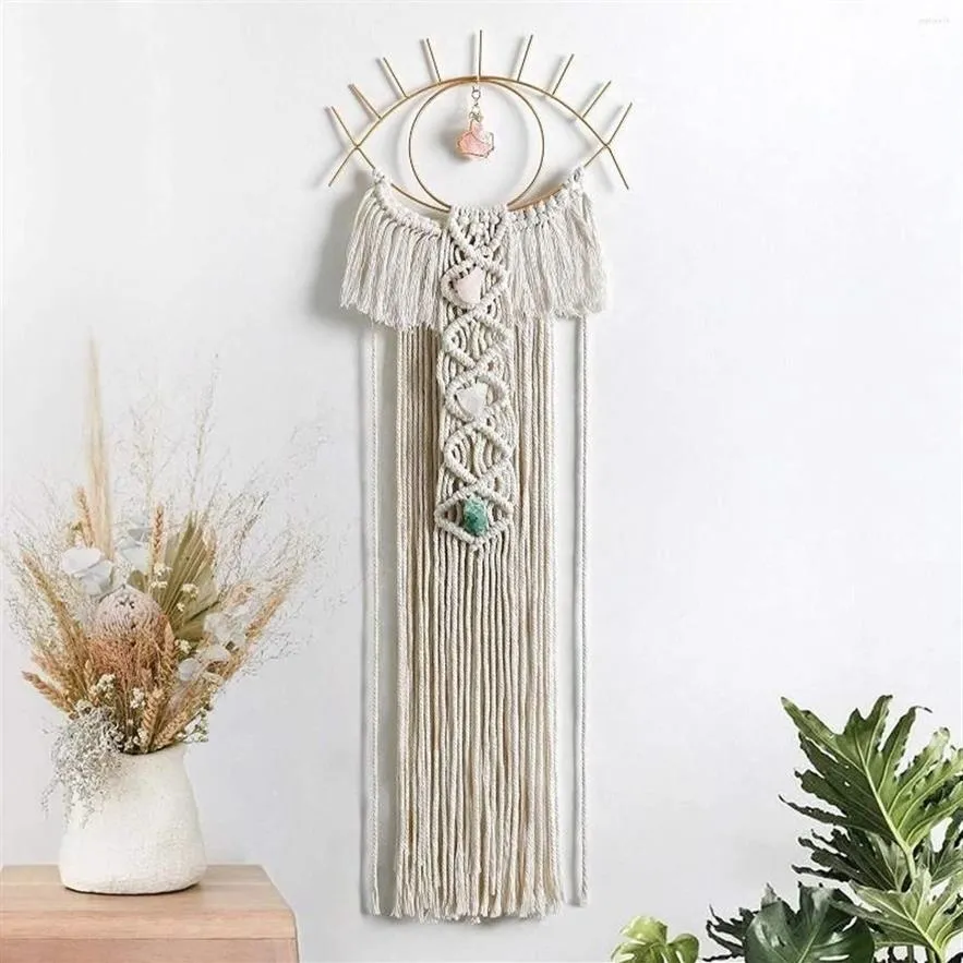 Gobeliny Macrame Wall wiszące złe oko Zmarowe Catcher Wystrój pokoju Kryształowy kamień wisiorek boho tkany do sypialni dekoracja domu313J