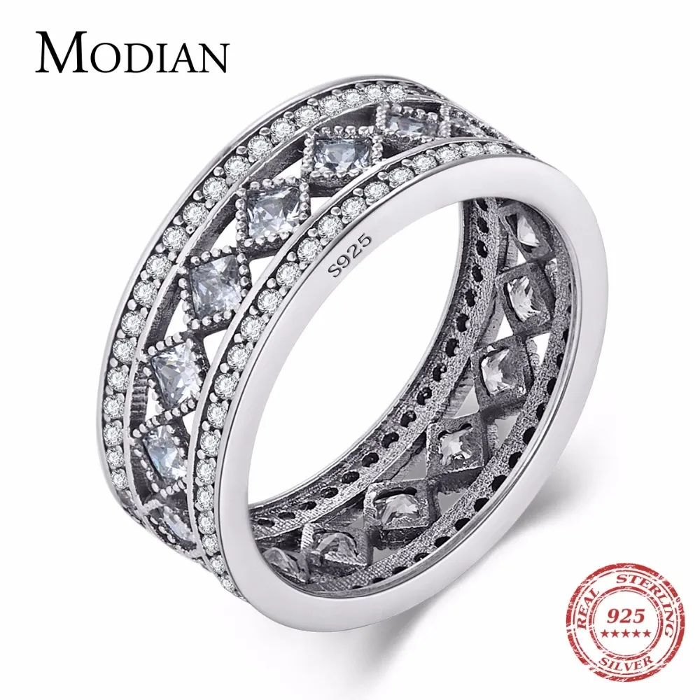 Collier Modian New Style Classic REAL 925 STERLING SLIGN Square Ring Fashion Wedding Luxury Jewelry Sparkling CZ Women Valentine's Gift