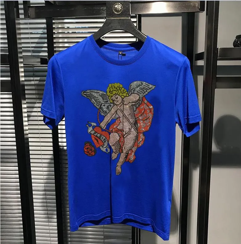 S-6XL anime t-shirt män bomull grafiska strass hög kvalitet sommar mode heta borr t-shirts streetwear herrkläder