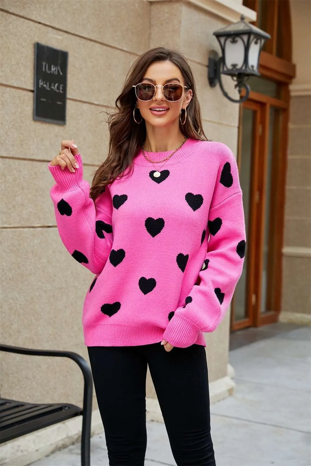 Diseñador de ropa de mujer Invierno Nuevo Día de San Valentín Amor Jersey de punto con manga corta de murciélago Prendas de punto para mujer Suéter suelto grande para mujer con estampado Suéteres para mujer OCLF