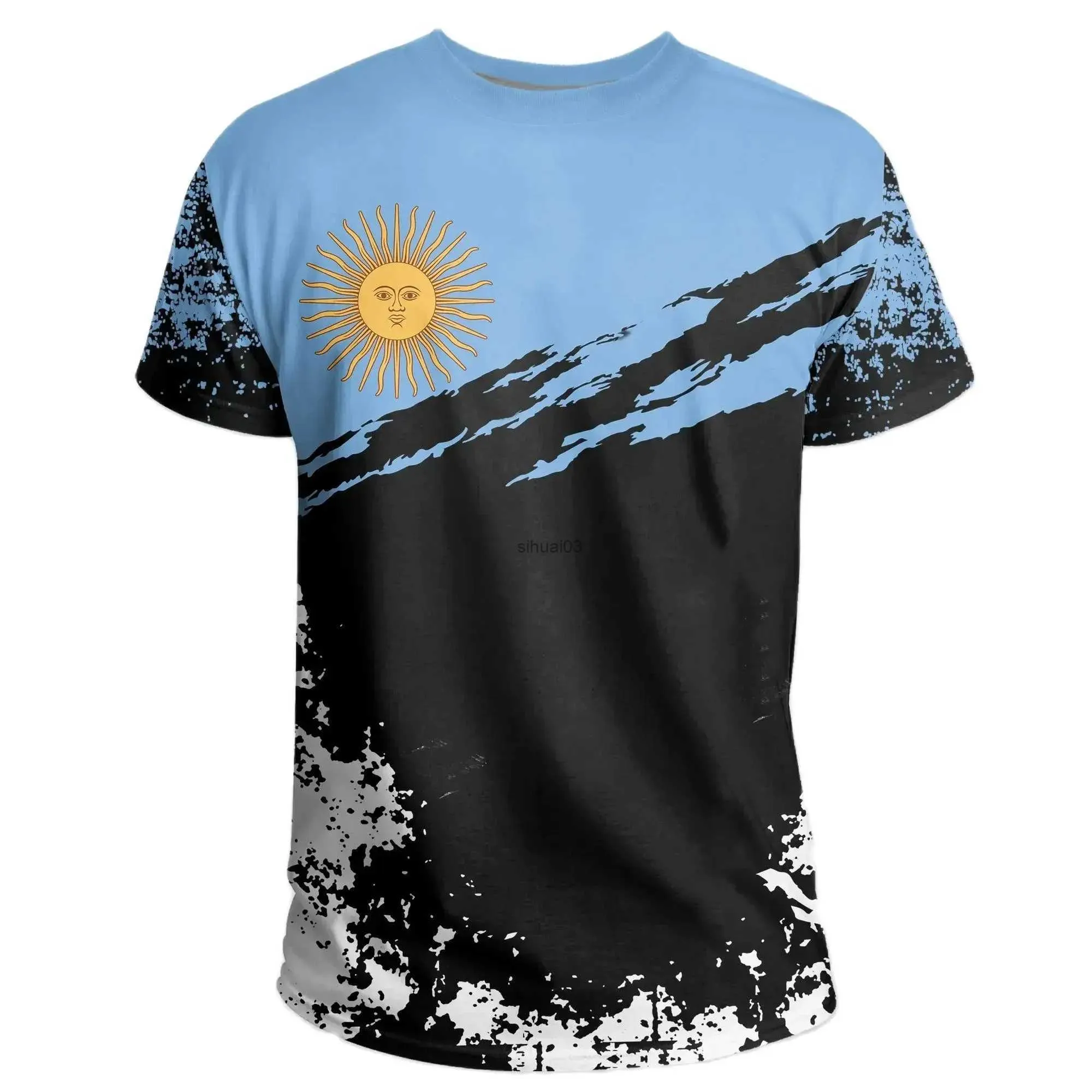 Mäns T-shirts Argentinska mäns T-shirts Kort ärm T-shirts med 3D National Flag City Fashion T-shirts Football T-shirts Argentinska