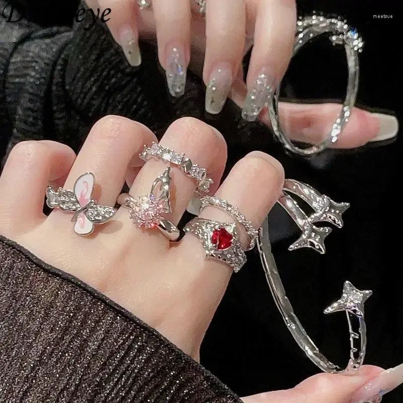 Bagues de cluster Draweye Y2K Accessoires pour femmes Hiphop Punk Style Ins Mode Vintage Anillos Mujer Cross Pink Forefinger Cuff Bijoux