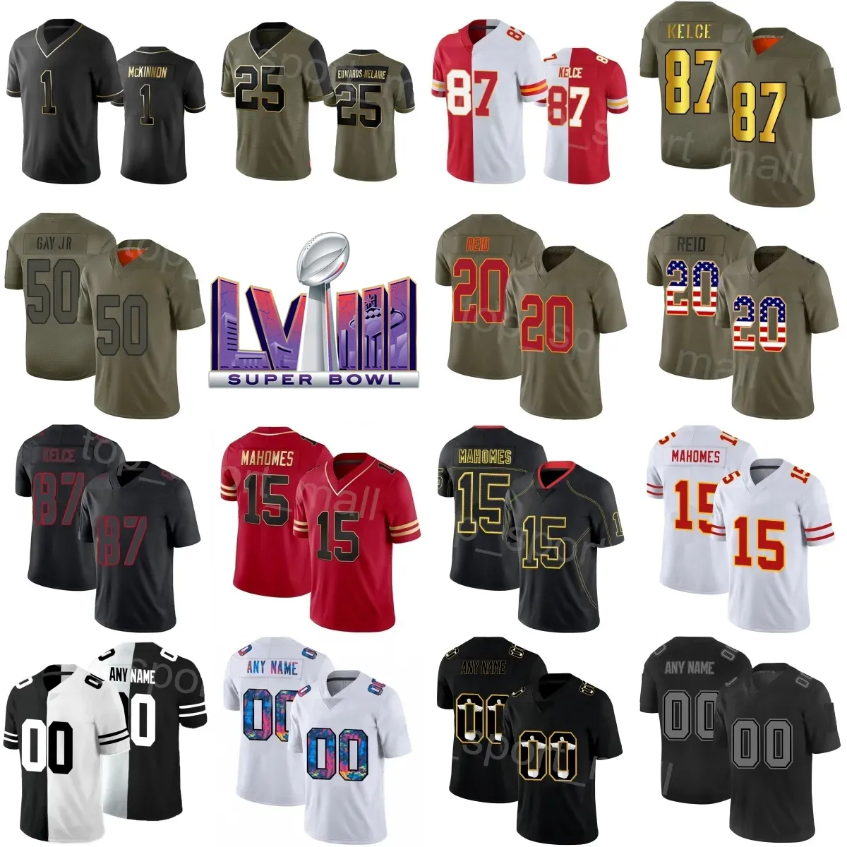 Camisa do Super Bowl de Futebol de 2024 97 Felix Anudike-Uzomah 15 Patrick Mahomes 10 Isiah Pacheco 25 Clyde Edwards-Helaire 1 Jerick McKinnon 19 Kadarius Toney QiuZhang