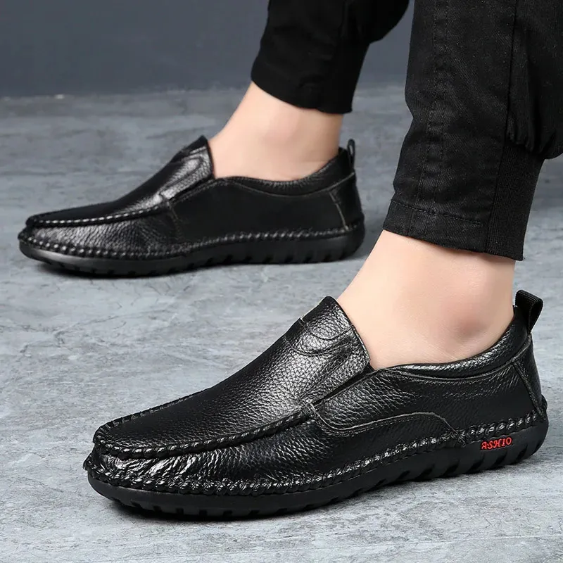 Leder-Freizeitschuhe für Herren, Slipper für Herren, handgefertigt, italienische Werkschoenen, Büro 240124