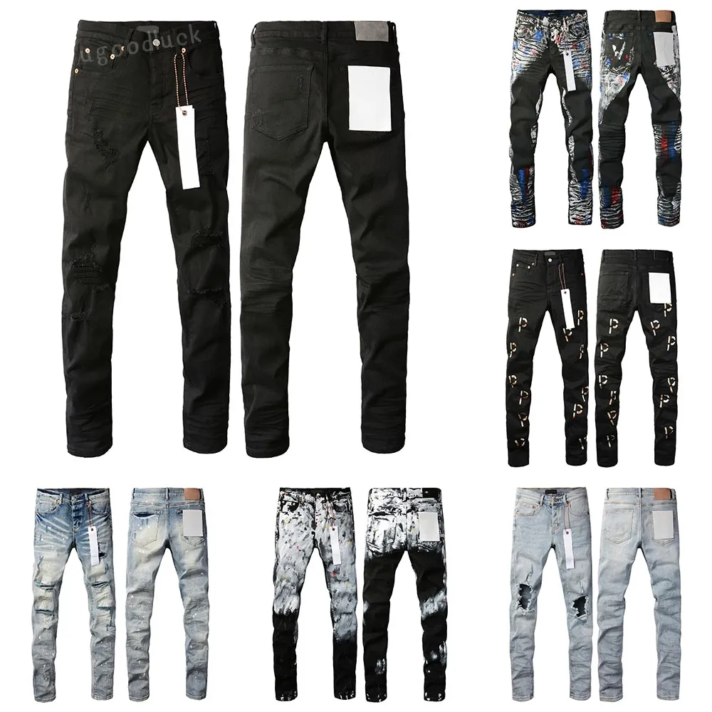 Herren Lila Jeans Designer Herren Jeans Retro Herren Schwarz Lange Hosen High Street Marke Patch Loch Denim Gerade Streetwear Mode Lässige Jogginghose Jogger Hose