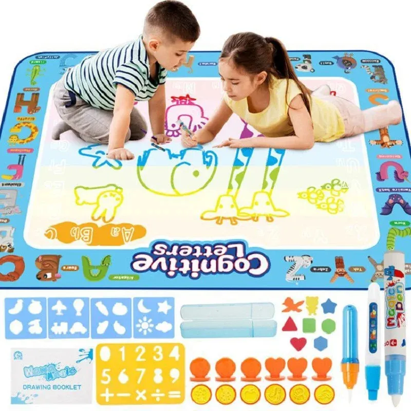 100x80 cm Magic Water Tekening Mat Kleurplaten Doodle Met Pennen Montessori Speelgoed Schilderen Board Educatief Voor Kinderen 240124