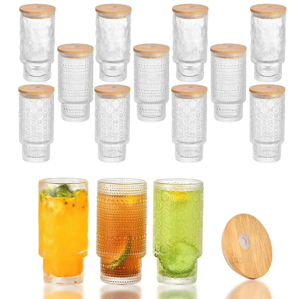 Żebrowane szklane oprogramowanie 11 unz vintage kieliszki do picia w stosy w stylu highball w stylu origami szklany szklany kubek romantyczny woda do picia kubki na napoje sok koktajl 914