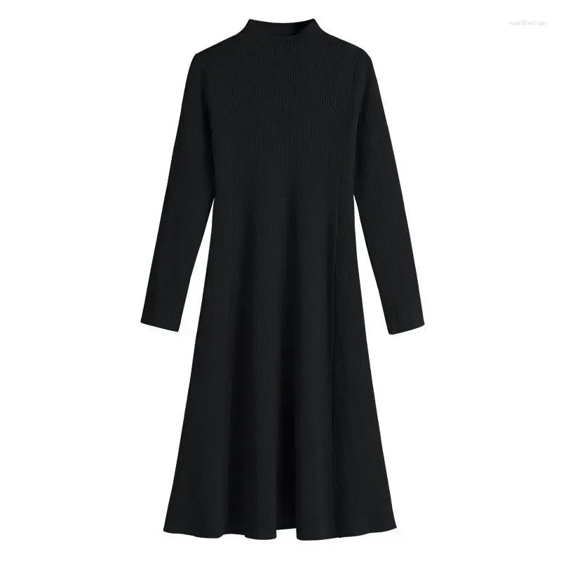 Casual Dresses Fall Sweater Women Dress Turtleneck långärmad tunika stickad fast färg Elegant kvinnlig stickning varm V5