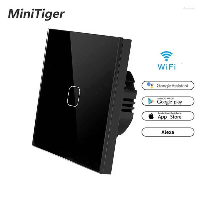 Akıllı Ev Kontrolü Minitiger Tuya/Akıllı Yaşam/Ewelink WiFi 1 Çete Yolu Anahtar Kristal Cam Panel Dokunmatik Duvar Otomasyonu Kablosuz