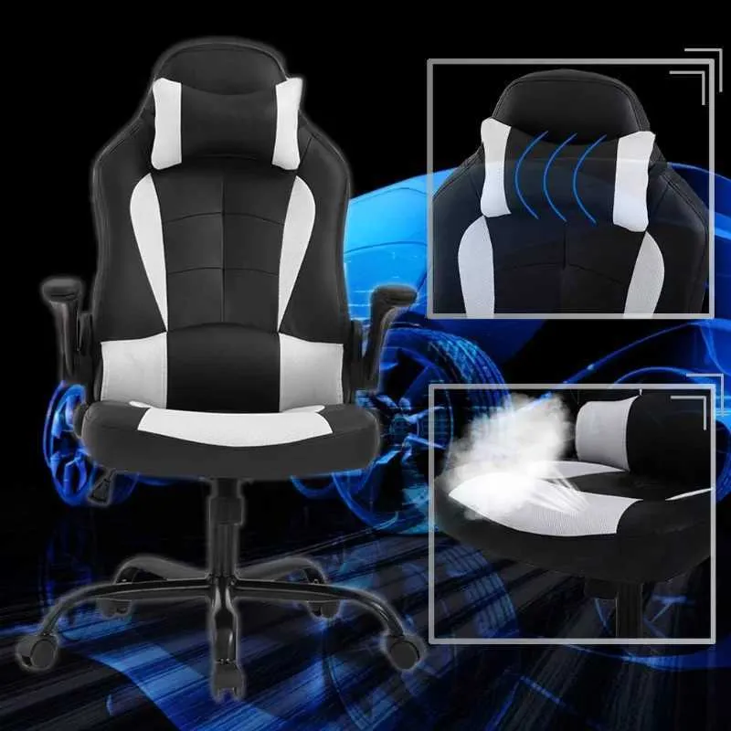 Overig meubilair BestOffice PC-gamingstoel Ergonomisch bureau met lendensteun Computer voor volwassenen Dames Heren (wit) Q240129