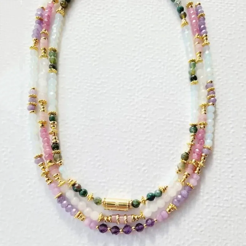 Halsketten für Damen, modisch, exquisite Halskette mit natürlichen Edelsteinen, facettierte weiße Jade, indischer Achat, rosa Quarz, Amethysten, Kragen, Party-Schmuck, Geschenk