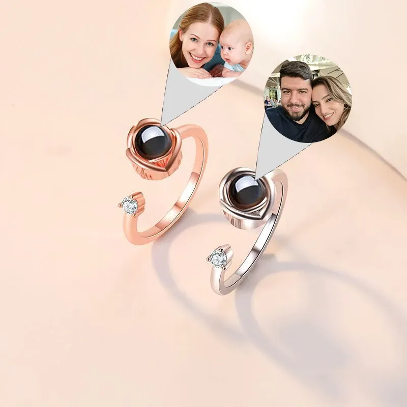 Anéis Anel de foto com projeção personalizada para mulheres, joia personalizada, presente para esposa, namorada, presente de aniversário, presente de aniversário, dia das mães