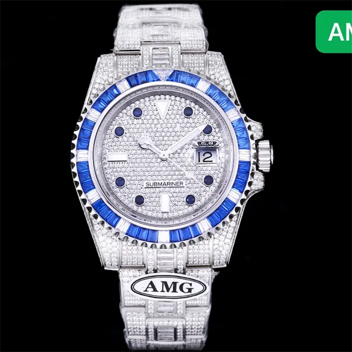 Мужские часы AMG Montre De Luxe Наручные часы 40 мм 3135 Автоматический механический механизм 904L Сталь Relojes Корпус Babysbreath Diamond Watch Наручные часы 01
