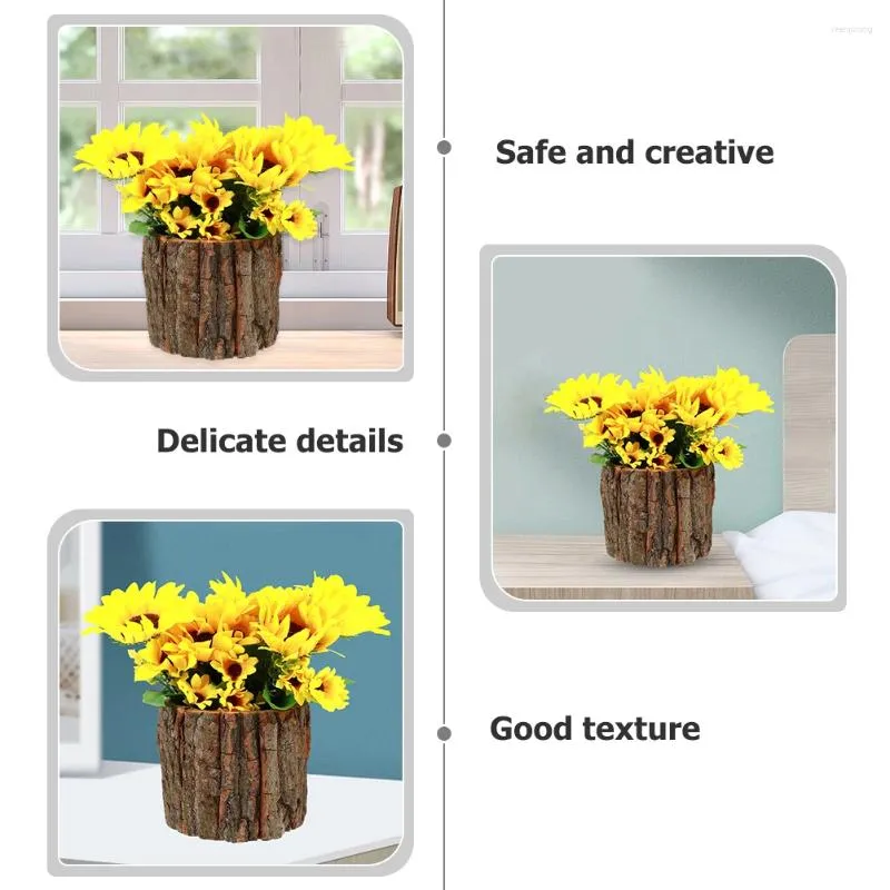 Vases 3 pièces seau de fleurs style campagnard support de plantation locale vase de livre pour conteneur de fleurs planteur d'écorce d'intérieur maison en bois