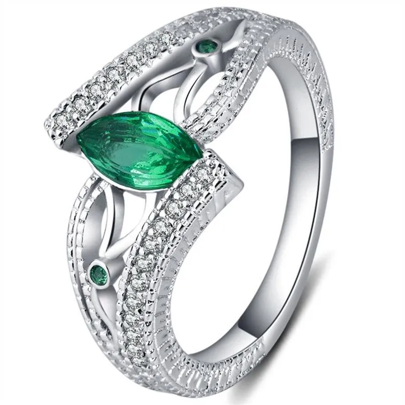 3 färger damer Silverfärglegering Fingerring Aquamarine Stone Engagement Ring for Women Stones Blue Red Green Zircon Jewelry314p