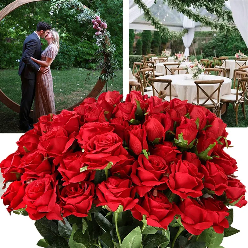 Flores de rosas artificiales de 20.0 in para el día de San Valentín, rosas de seda de tacto real, ramos de tallo largo de una sola flor falsa para decoración del hogar, boda, fiesta