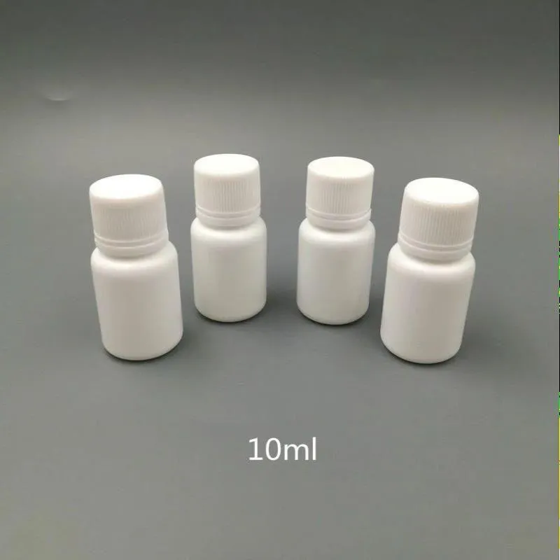 100pcs 10 ml 10 cm3 10 g małe plastikowe pojemniki butelka z uszczelką pokrywki, puste białe okrągłe plastikowe pigułki Butelki xsmbu aoarw