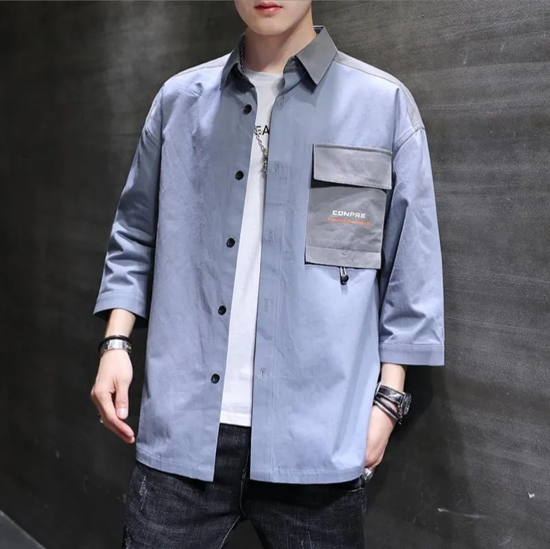 Männer Casual Hemden Ankunft Dreiviertel-Ärmel Hemd Mode Baumwolle Slim-fit Nicht-eisen Koreanische Kleidung Plus größe 3XL