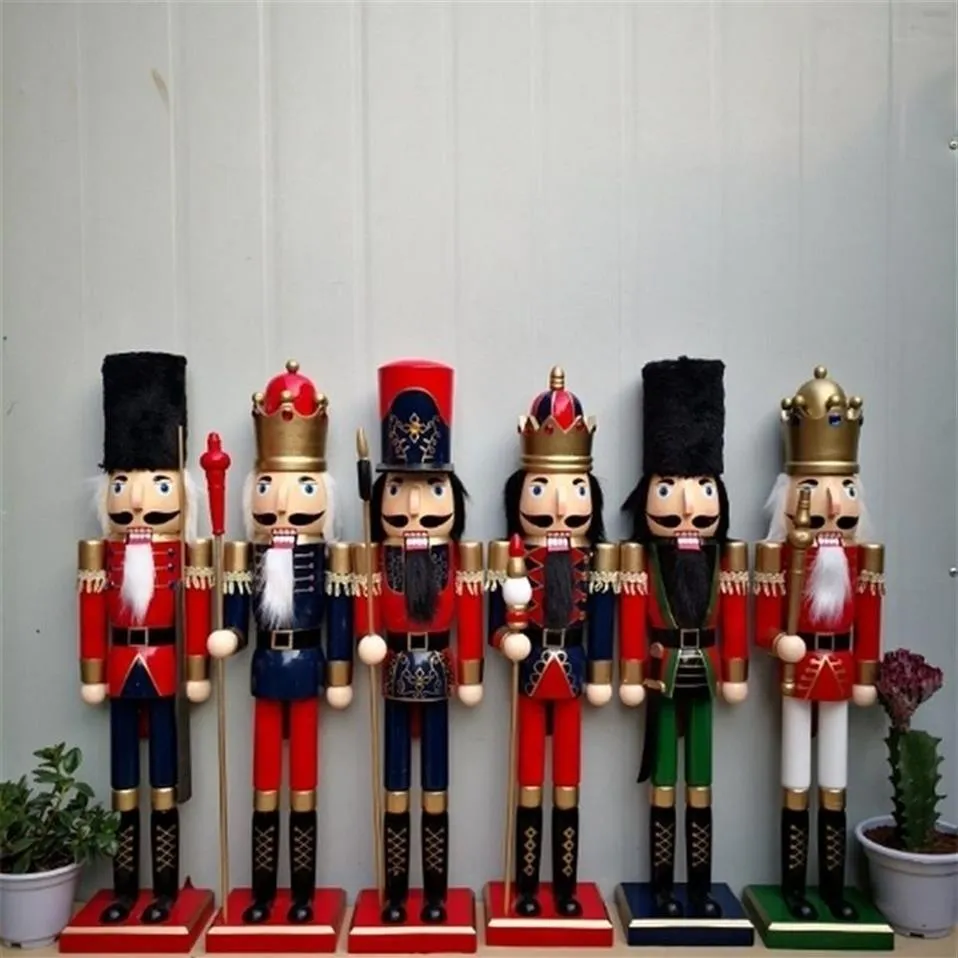 60CM Notenkraker Koning Soldaat Houten Beeldje Kerstdecoratie Handwerk Walnoot Marionet Speelgoed Cadeau Nieuw 201127260P
