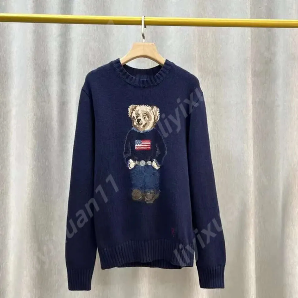 Suéter masculino RL Bear Suéter Ralphs Laurene Suéter bandeira dos Estados Unidos Camisa polo masculina de manga comprida Bear Weave sólido Moschino pulôver tamanho americano 6428