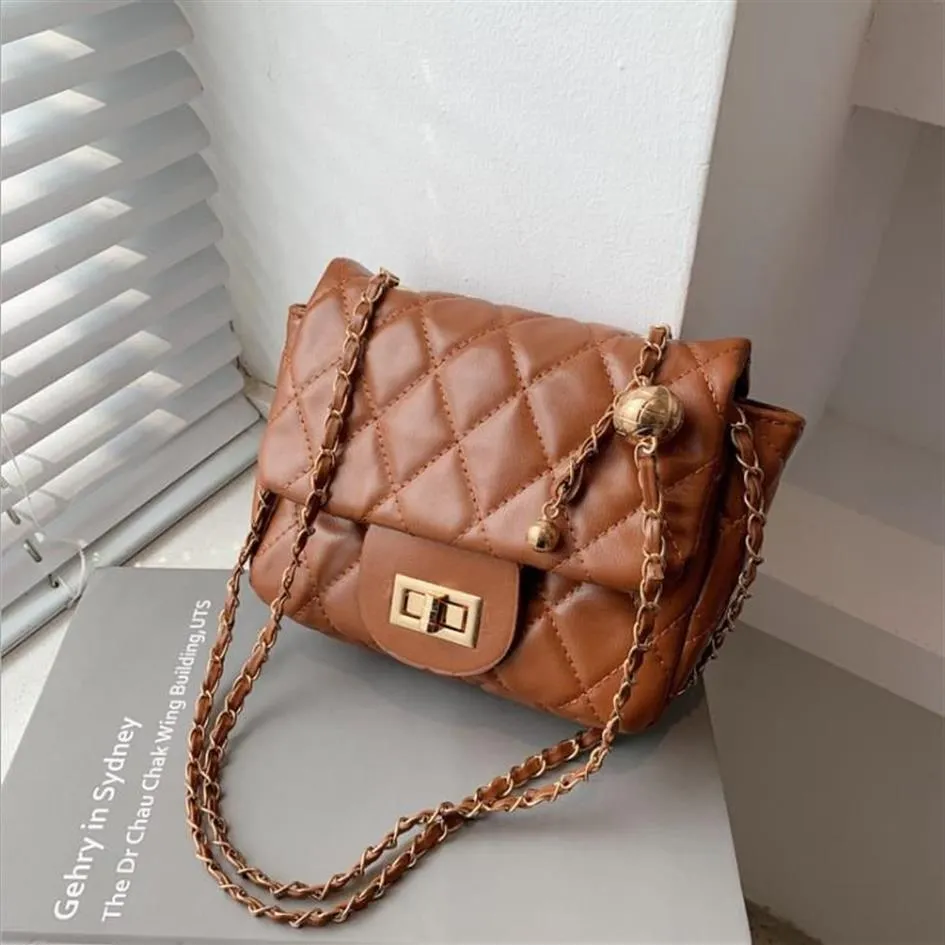 Quilted Pearl Chain PU Leather solid Color Crossbody Bags For Women 2021 Fashion Small Shoulder Bag Female Handbags And Purses271e