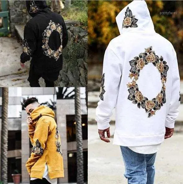 Design New Flower Print Hoodies Men Hip Hop Side Split Sweathy Sweethirts Sweet Hotlowed Pullover à manches longues Tops1