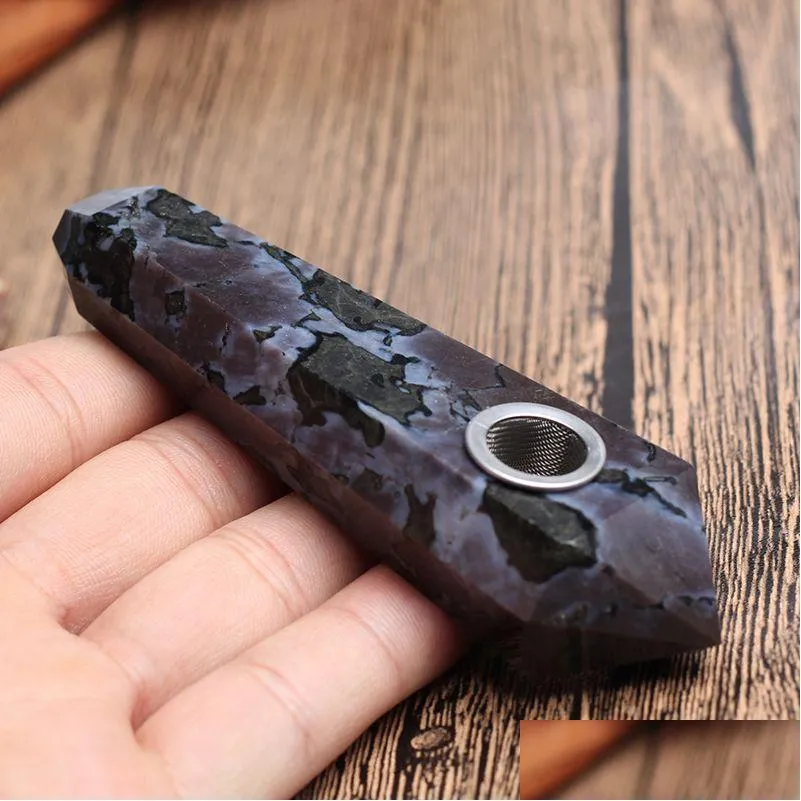 Smoking Pipes Natural Granite Crystal Pipe Simple Fashion Cigarette Holder Diamond Original Stone Hexagonal Prism Suction Drop Deliver Otucl
