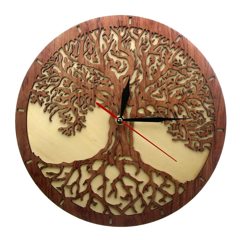 Yggdrasil Levensboom Houten Wandklok Heilige Geometrie Magische Boom Home Decor Stille Sweep Keuken Wandklok Housewarming Gift 2316F