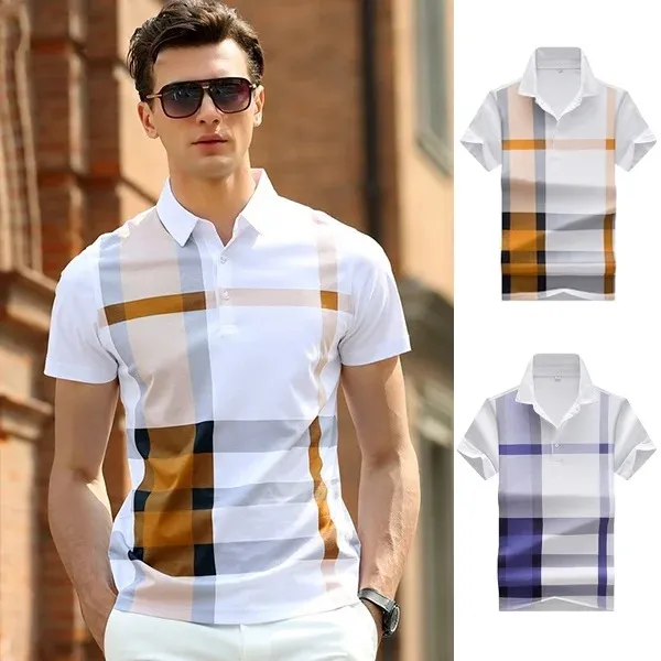 Moda masculina negócios casual listra polo confortável algodão top estilo britânico 240130