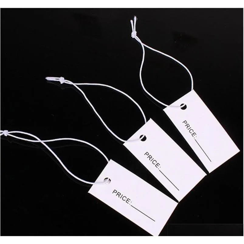 1000 Stuks 1 7 3 3Cm Eenzijdig Gedrukt Wit Papier Tags Met Elastisch String Hang Tags Label voor Sieraden Krkkx243t