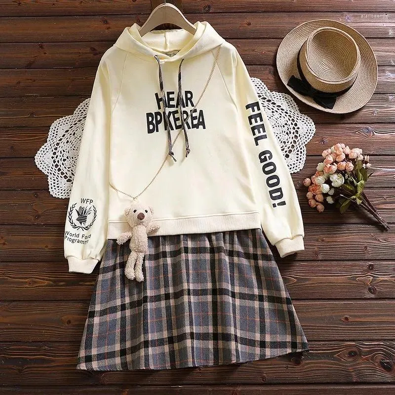 Girl Dresses Teenager Girls Autumn Winter 2024 Kids Sweater Princess Japan JK Plaid Hoodie Checked :sweatshirt 4 5 6 7 8 9 10 11 Year