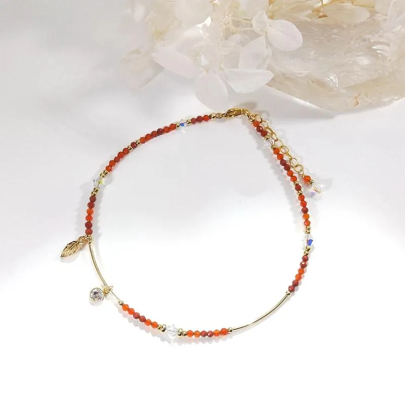 Anklets lii Ji Natural Carnelian Red Jasper 2mm American 14K Gold Filled Charms Anklet 22 3cm