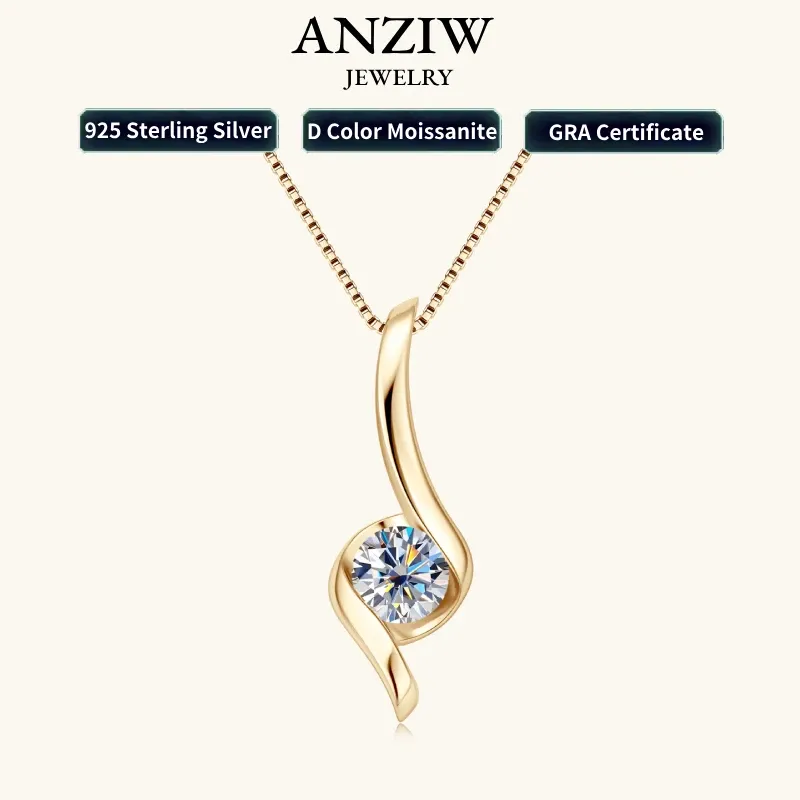Halsband Anziw Real 1.0Carat Moissanite Twist Halsband för kvinna 100% 925 Silver Drop Pendant Certified 2023 Trendiga fina smycken gåvor