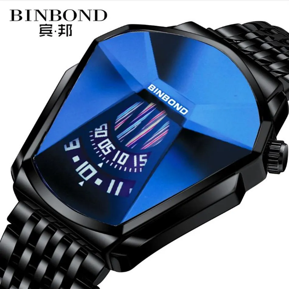 Binbond Brand Watch Fashion Personality Large Dial Quartz Mens Watch Crystal Glass White Steel Watches Locomotive Concept205f