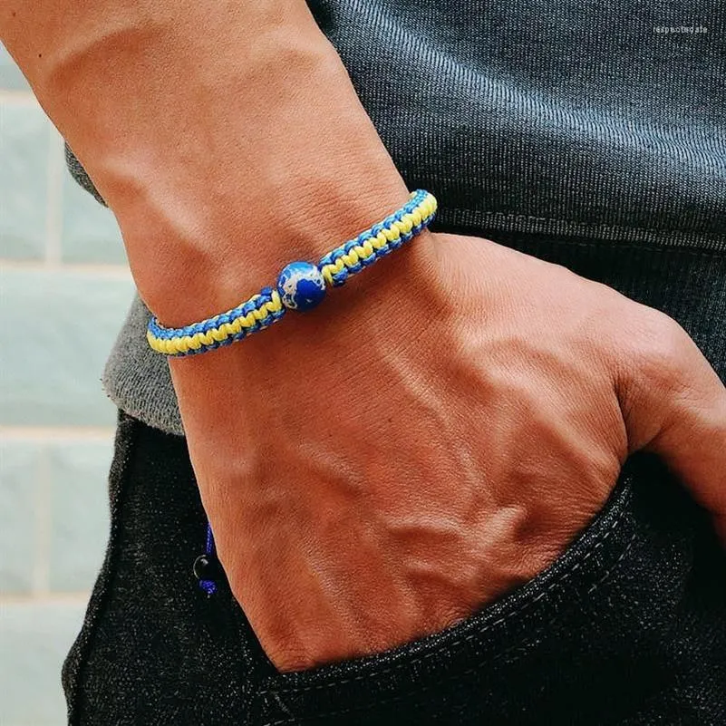 Charmarmband enkel hand flätad blå gul tråd armband kreativt handgjorda ukraina rep för män kvinnor armband smycken270w