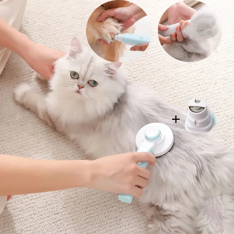 Suprimentos 2 em 1 pentes para animais de estimação escova com moedor de unhas máquina de cortar cabelo elétrica autolimpante pente gato remover flutuante recarga corte de cabelo cães gato