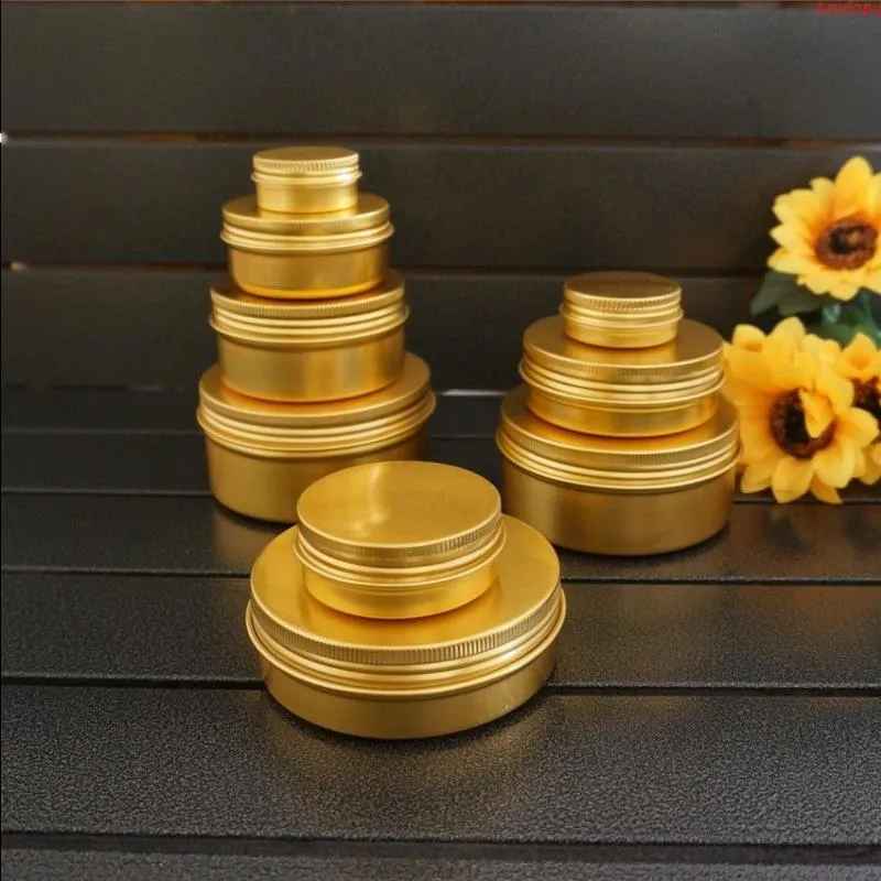 10/15/30/50/60/80/100/150/200g gold empty round aluminum box metal tin cans cosmetic cream DIY refillable jar tea Aluminum Pothigh qual Lxjv