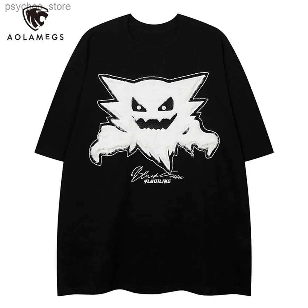 Homens camisetas Homens Roupas Oversized Y2K T-shirt Engraçado Fantasma Patchwork Camisetas Verão Desenhos Animados Anime Casual Top Tees Algodão Harajuku Streetwear Q240130