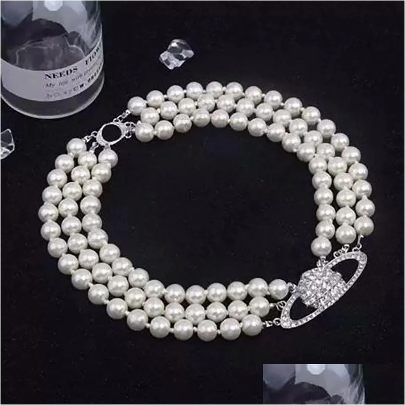 Beaded Necklaces Mtilayer Pearl Necklace Fl Diamond E Pendant Sier Designer Jewelry Womens Fashion Anniversary Gifts Drop Delivery Pen Otw0T