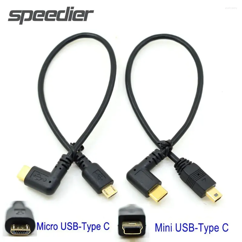 5ピンコンバーターデータケーブル90度肘マイクロ/ミニUSB2.0男性からUSB 3.1タイプCアダプターOTG充電ライン25cm