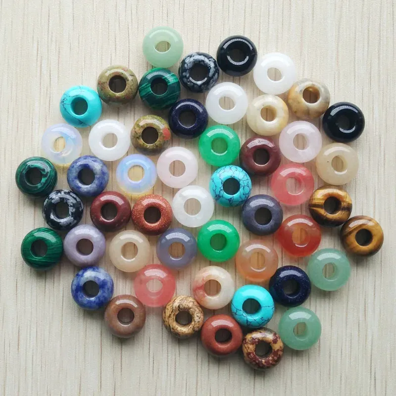 Lucite Fashion Good Quality Natural Stone Mix Round Shape Big Hole Beads for Charms Bracelet Jewelry 50pcs/lot Wholesale Free Shipping